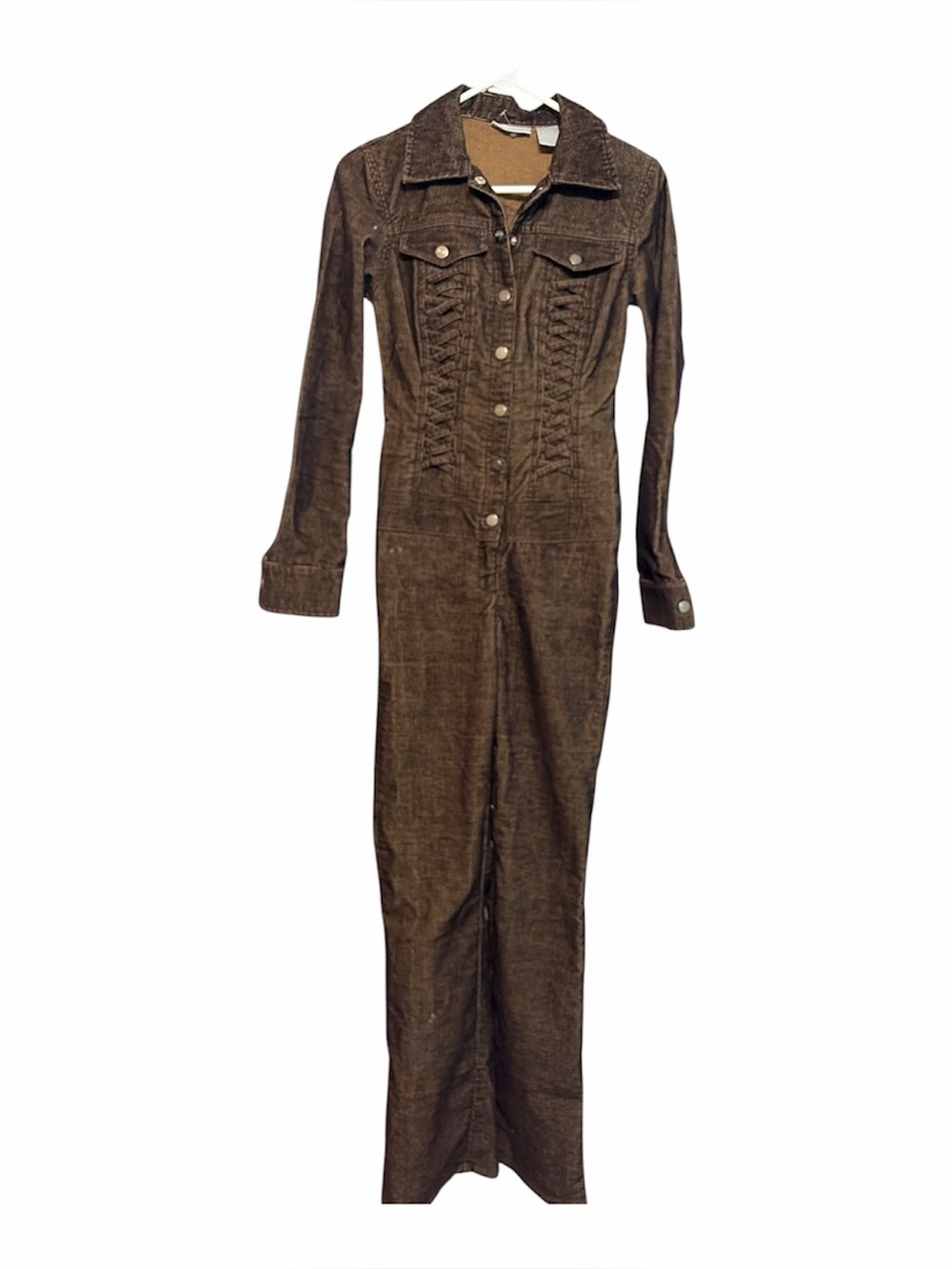 Vintage JLO Jennifer Lopez Brown Corduroy Lace Up Jumpsuit Size 6 Y2K
